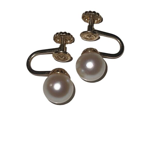 Vintage 14K Gold Pearl Screw Back Huggie Earrings - Picture 1 of 9